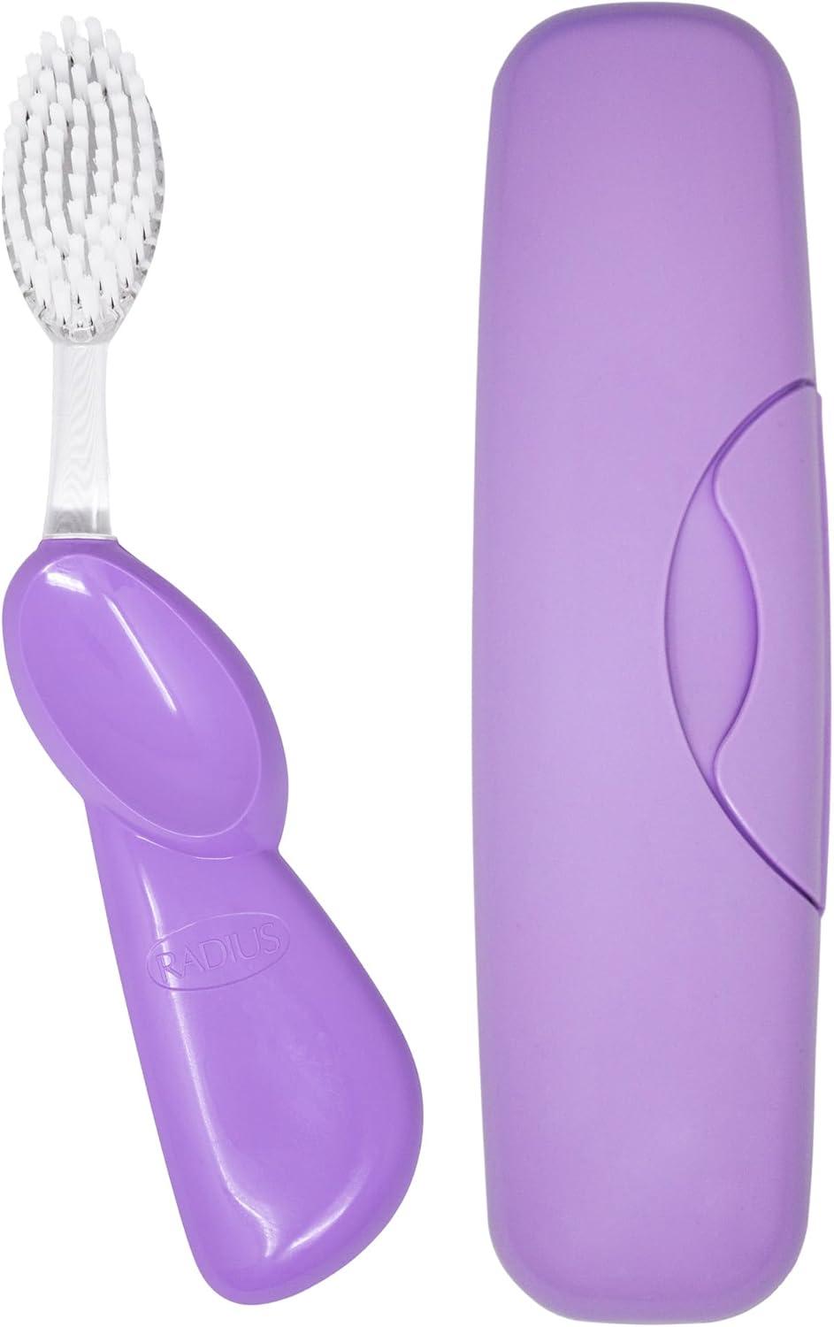 image:imageRADIUS Toothbrush Big Brush with Replaceable Brush Head BPA Free ADA Accepted Left Hand Purple Brush with Purple CasePastel Lavender