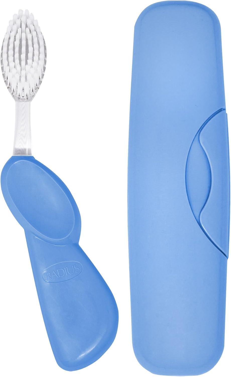 image:imageRADIUS Toothbrush Big Brush with Replaceable Brush Head BPA Free ADA Accepted Left Hand Purple Brush with Purple CasePastel Periwinkle Blue
