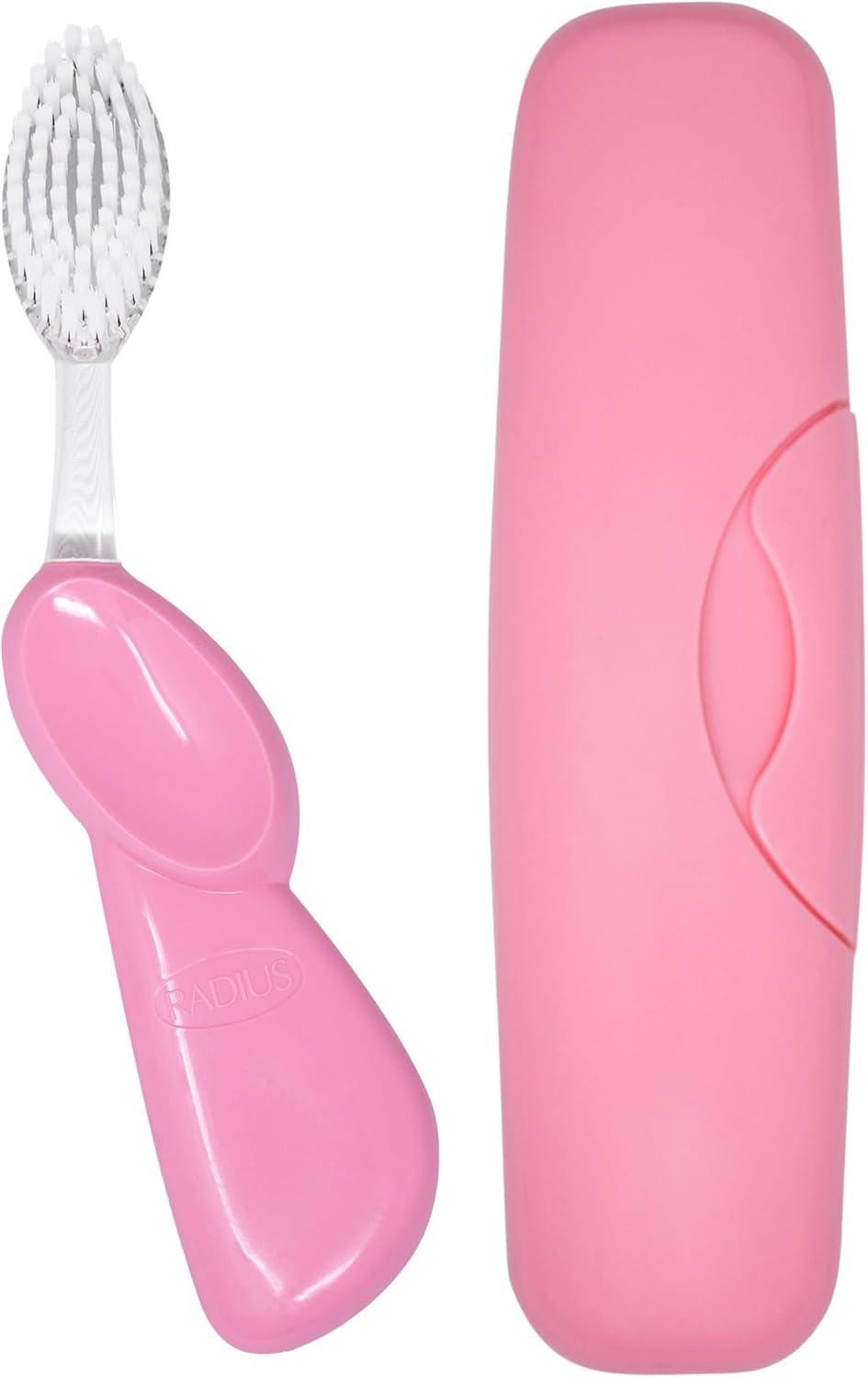 image:imageRADIUS Toothbrush Big Brush with Replaceable Brush Head BPA Free ADA Accepted Left Hand Purple Brush with Purple CasePastel Pink