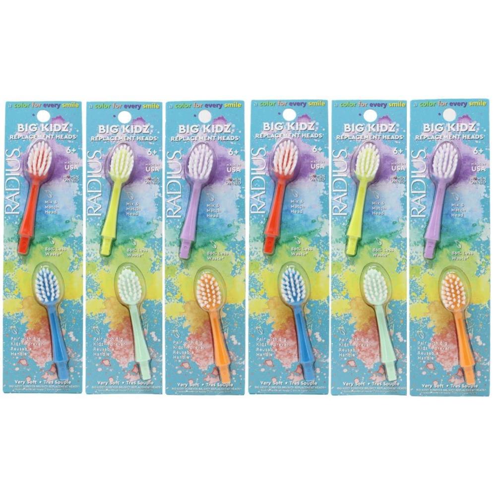 image:imageRADIUS Big Kidz Forever Brush Replaceable Head for Children 6 Years and Up BPA Free ADA Accepted for Growing Teeth and Gums 2 Heads  Extra SoftCoral  Blue  Chartruese  Mint  Lavendar  Tangerine
