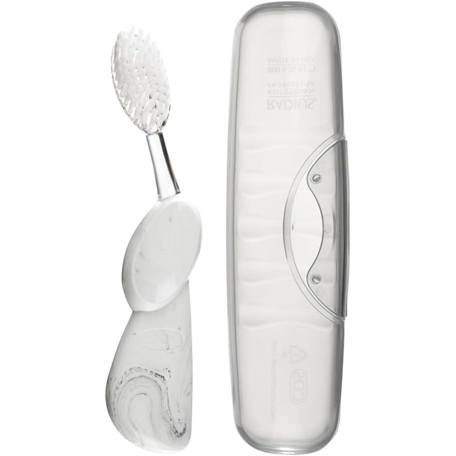 image:imageRADIUS Toothbrush Big Brush with Replaceable Brush Head BPA Free ADA Accepted Left Hand Purple Brush with Purple CaseMarbleClear