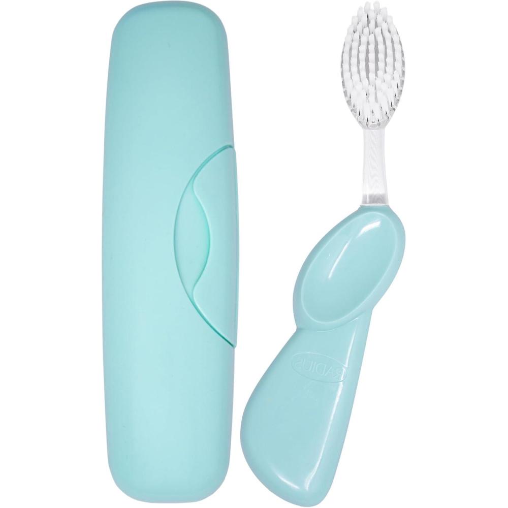 image:imageRADIUS Toothbrush Big Brush with Replaceable Brush Head BPA Free ADA Accepted Left Hand Purple Brush with Purple CasePastel Mint