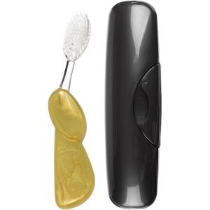RADIUS Toothbrush Big Brush with Replaceable Brush Head BPA Free ADA Accepted – Left Hand – Purple Brush with Purple Case(Gold Satin/Black)