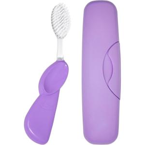 RADIUS Toothbrush Big Brush with Replaceable Brush Head BPA Free ADA Accepted – Left Hand – Purple Brush with Purple Case(Pastel Lavender)