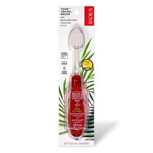 RADIUS Tour Travel Brush & Case with Replaceable Brush Head ADA Accepted Toothbrush Improve Gum Health – Blue Smoke Green – Pack of 3(Red)