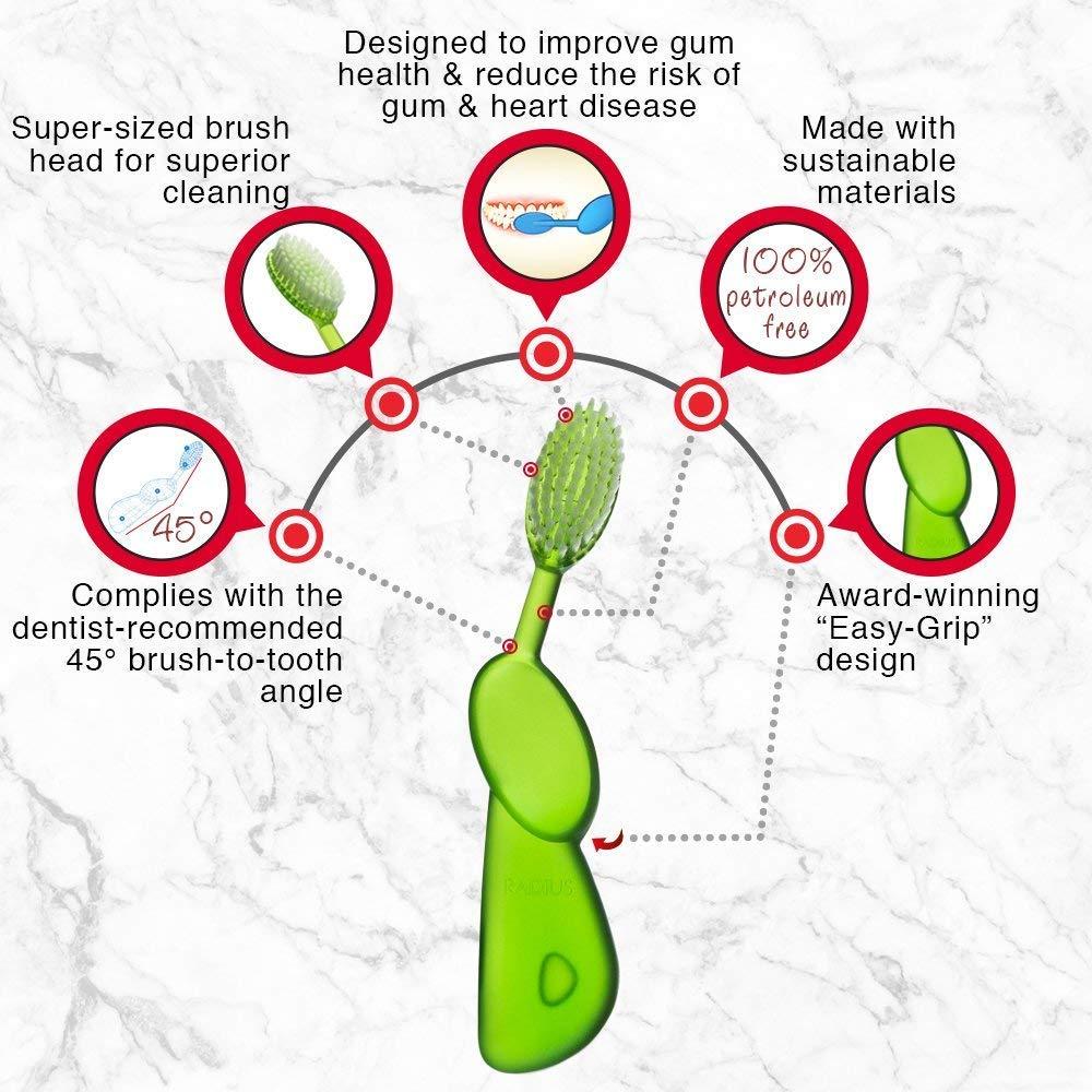 image:imageRADIUS Big Brush with Replaceable Head BPA Free amp ADA Accepted Toothbrush Designed to Improve Gum Health amp Reduce Gum Issues Right Hand Assorted Pack of 6BlueNatural