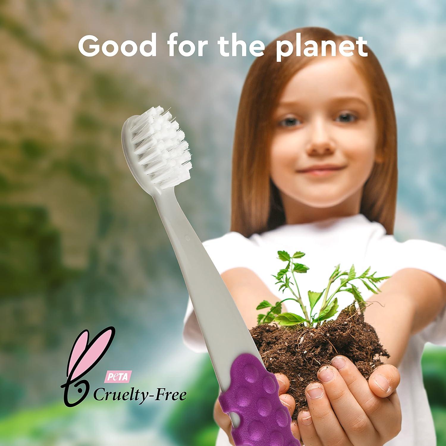 image:imageRADIUS Childrens Toothbrush Totz Plus Brush Extra Soft Bristles White amp CoralMint amp GreyGrey amp Purple BPA Free ADA Accepted for Delicate Teeth amp Gums for Children 3 Years amp Up Pack of 3MintCool Grey
