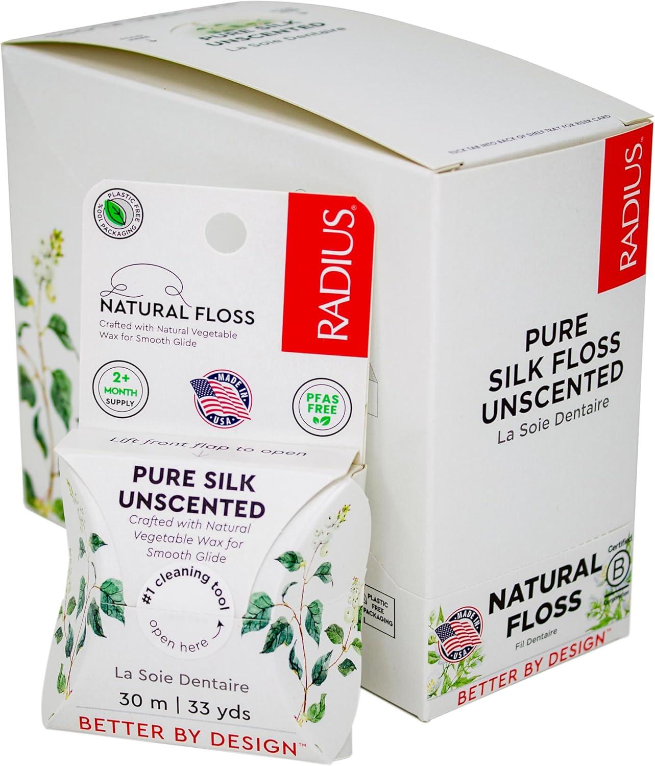 image:imageRADIUS Dental Floss Natural Floss Unscented Silk 33 Yards Compostable amp NonToxic Oral Care Designed to Help Fight Plaque Pack of 633 Yards Pack of 3