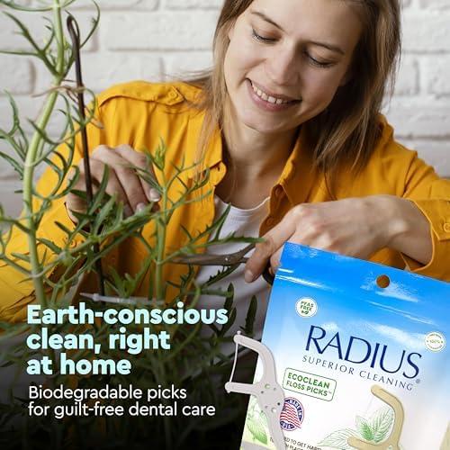 image:imageRADIUS Peppermint EcoClean Compostable Floss Picks Adult for Oral Care Boost Non Toxic Tooth amp Gum ProtectionPack of 4