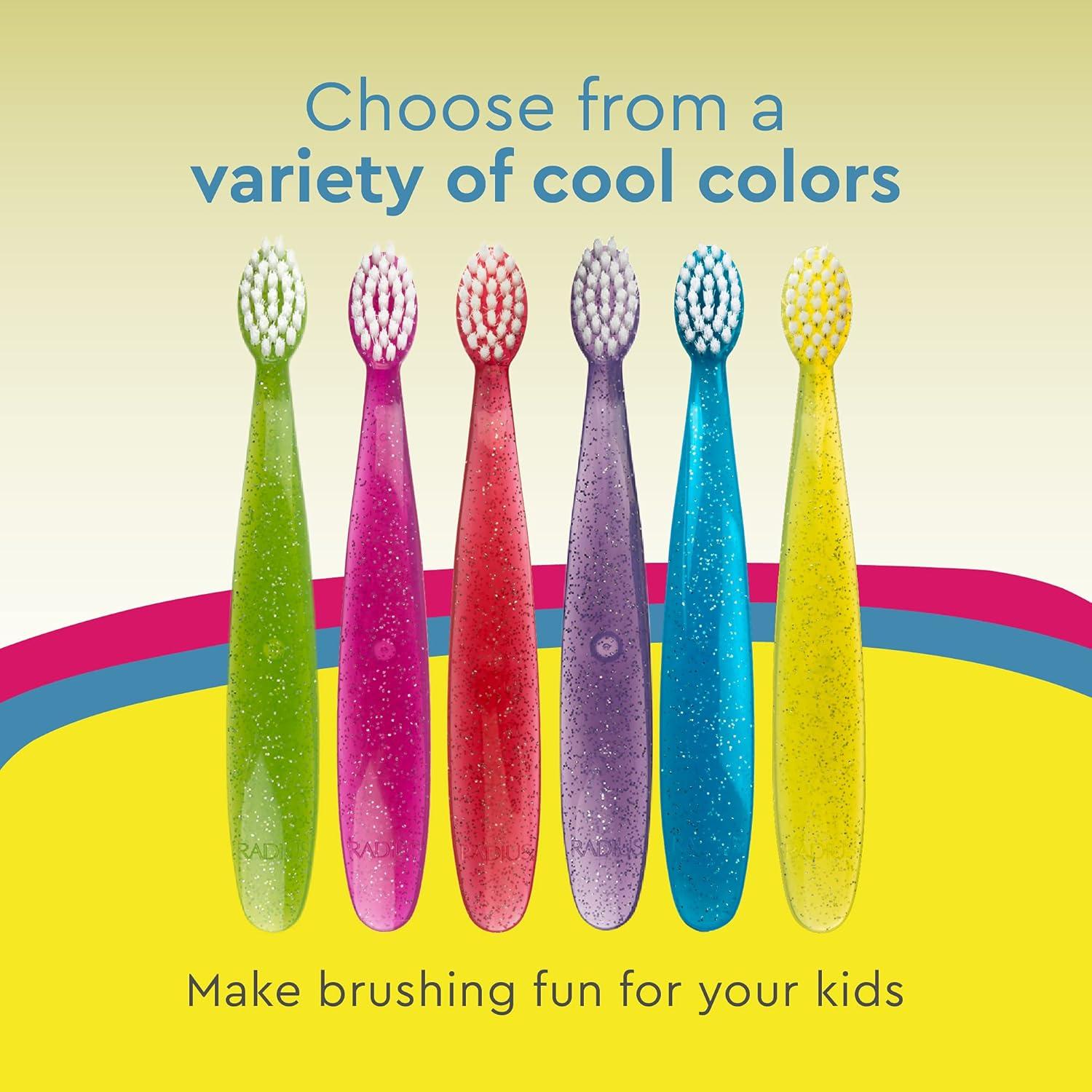 image:imageRADIUS Totz Toothbrush Extra Soft Brush BPA Free amp ADA Accepted Designed for Delicate Teeth amp Gums for Children 18 Months amp Up Blue Sparkle Pack of 1Green
