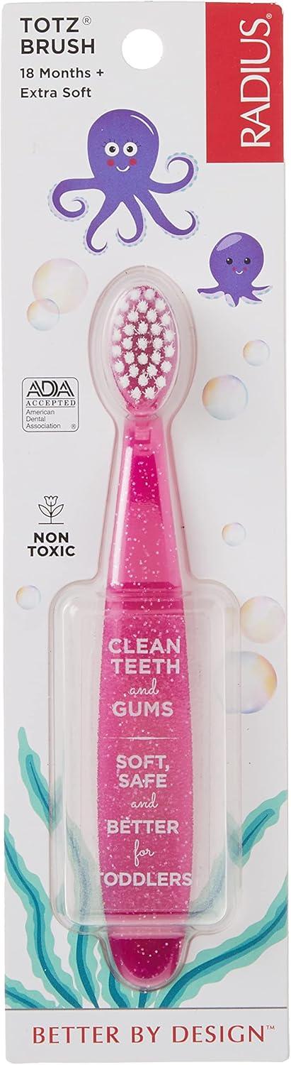 image:imageRADIUS Totz Toothbrush Extra Soft Brush BPA Free amp ADA Accepted Designed for Delicate Teeth amp Gums for Children 18 Months amp Up Magenta Sparkle Pack of 1Pink Sparkle
