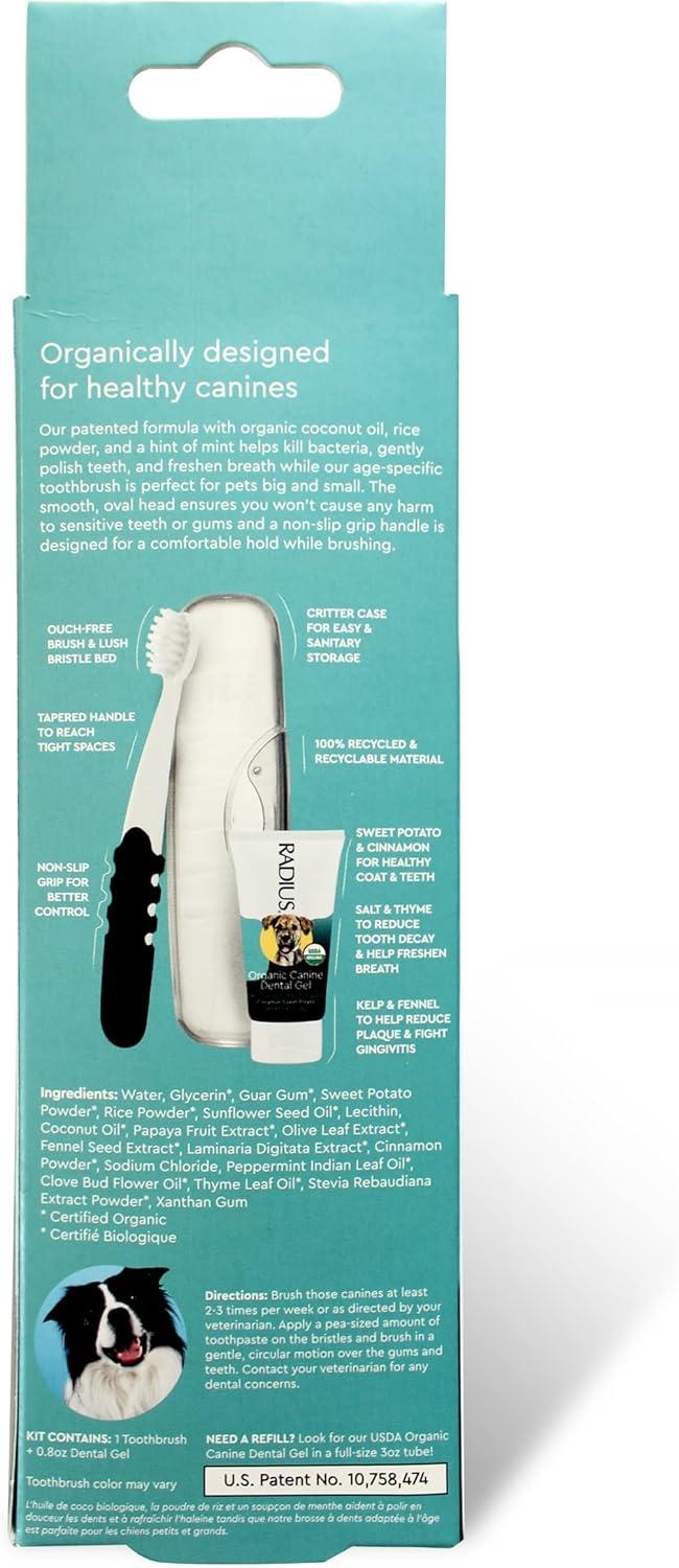 image:imageRADIUS USDA Organic Dental Solutions Puppy Kit 2 Units Kit Includes 1 Dog Toothbrush amp 1 08oz Toothpaste Ultra Soft Bristle amp Non Toxic Toothpaste for Dogs Designed to Clean Teeth Xylitol FreeAdult Pack of 2