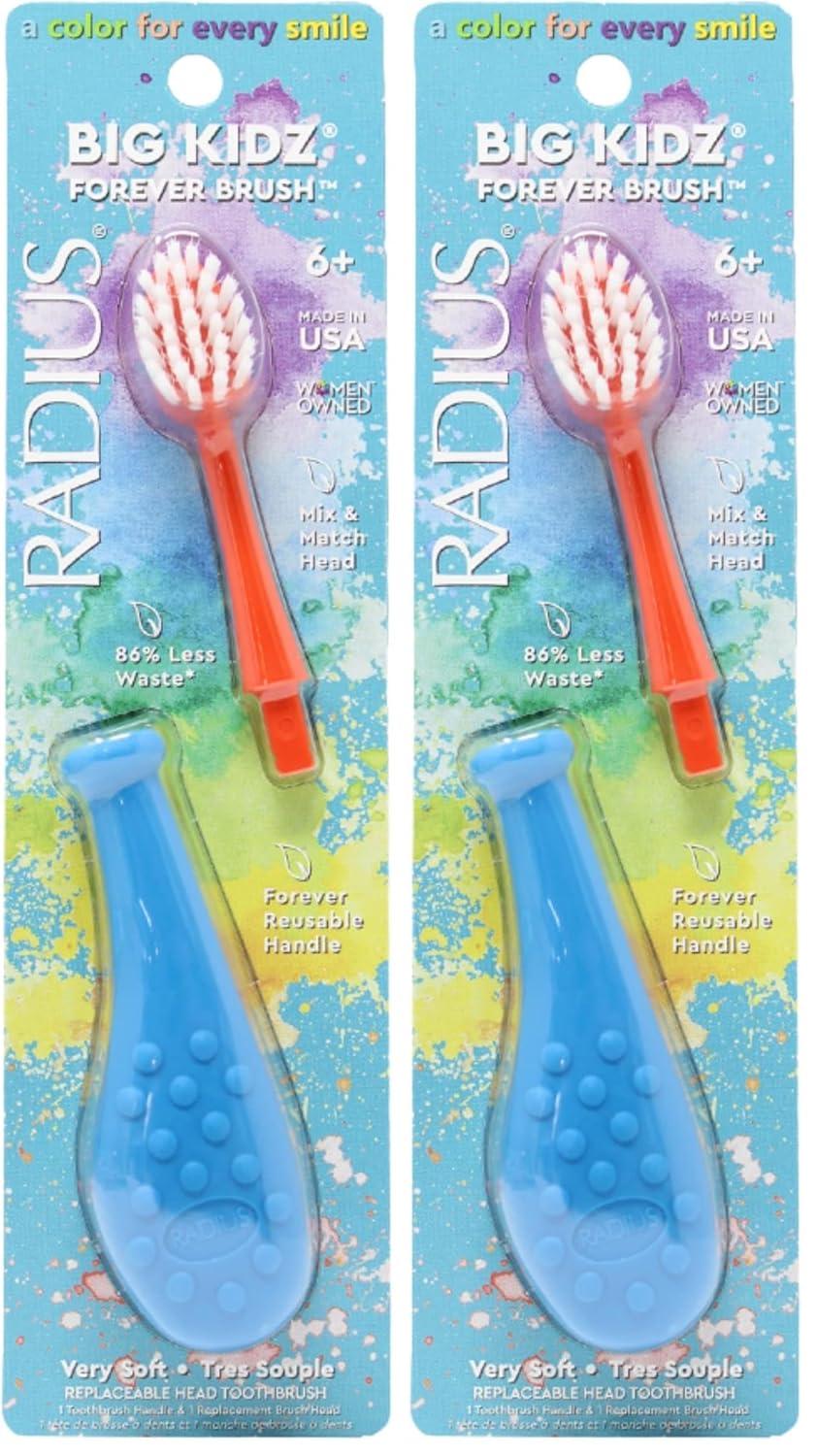 image:imageRadius Big Kidz Forever Brush with Replaceable Head Toothbrush for Children 6 Years and Up BPA Free ADA Accepted for Growing Teeth and Gums Right and Left Handed Extra SoftBlue Coral