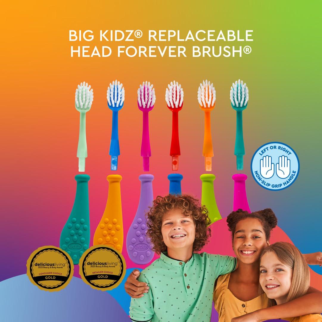 image:imageRadius Big Kidz Forever Brush with Replaceable Head Toothbrush for Children 6 Years and Up BPA Free ADA Accepted for Growing Teeth and Gums Right and Left Handed Extra SoftBlue Coral