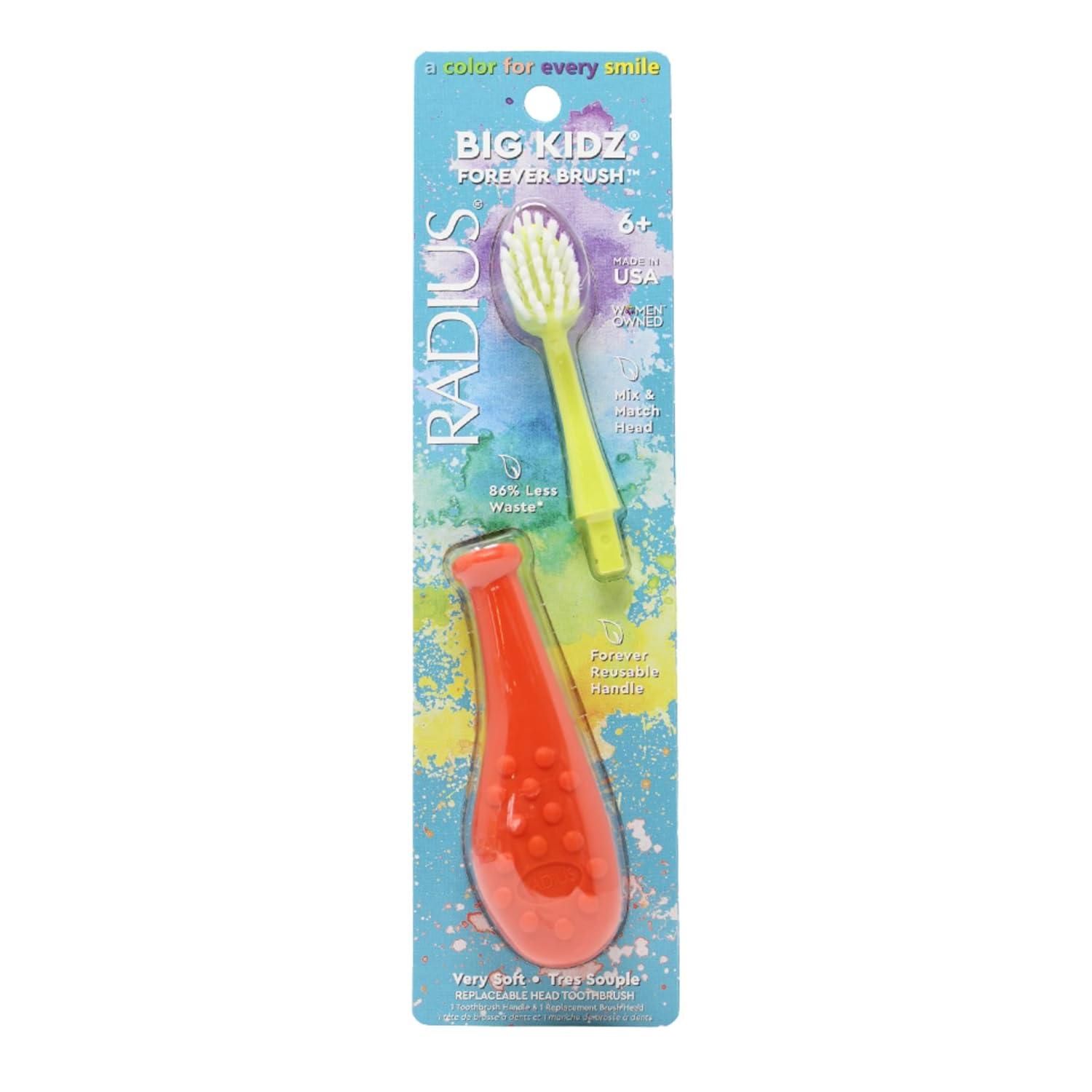 image:imageRadius Big Kidz Forever Brush with Replaceable Head Toothbrush for Children 6 Years and Up BPA Free ADA Accepted for Growing Teeth and Gums Right and Left Handed Extra SoftCoral Chartreuse Blue