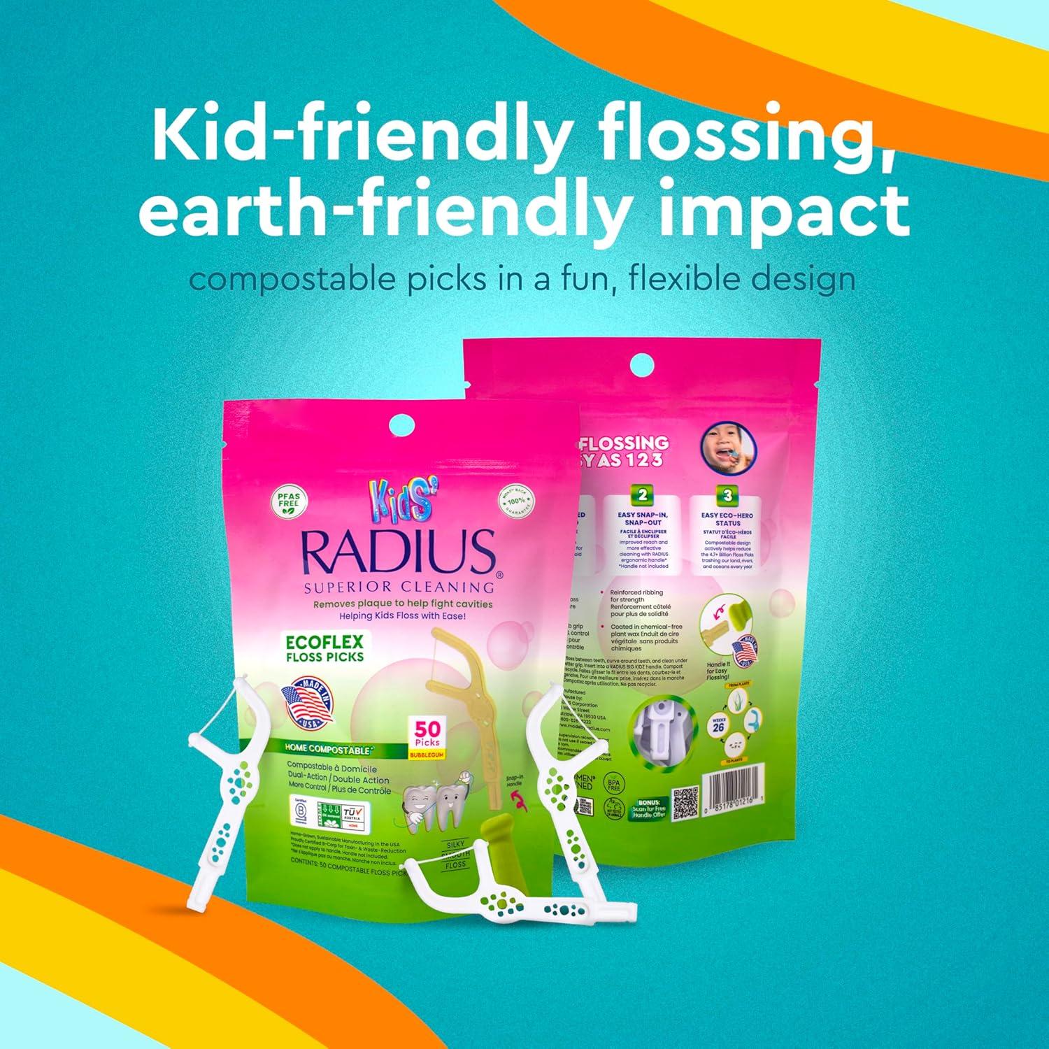 image:imageRadius Bubblegum EcoFlex Compostable Floss Picks Kids for Oral Care Boost Non Toxic Tooth amp Gum Protection1 Count Pack of 1