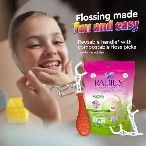 image:imageRadius Bubblegum EcoFlex Compostable Floss Picks Kids for Oral Care Boost Non Toxic Tooth amp Gum ProtectionPack of 4