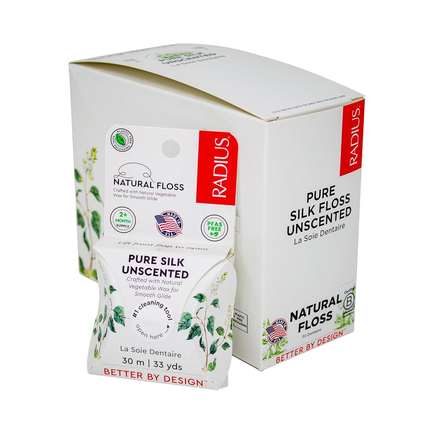 image:imageRadius Natural Unscented Silk Dental Floss 33 Yards Vegan amp NonToxic Oral Care Boost amp Designed to Help Fight Plaque Clear Pack of 1