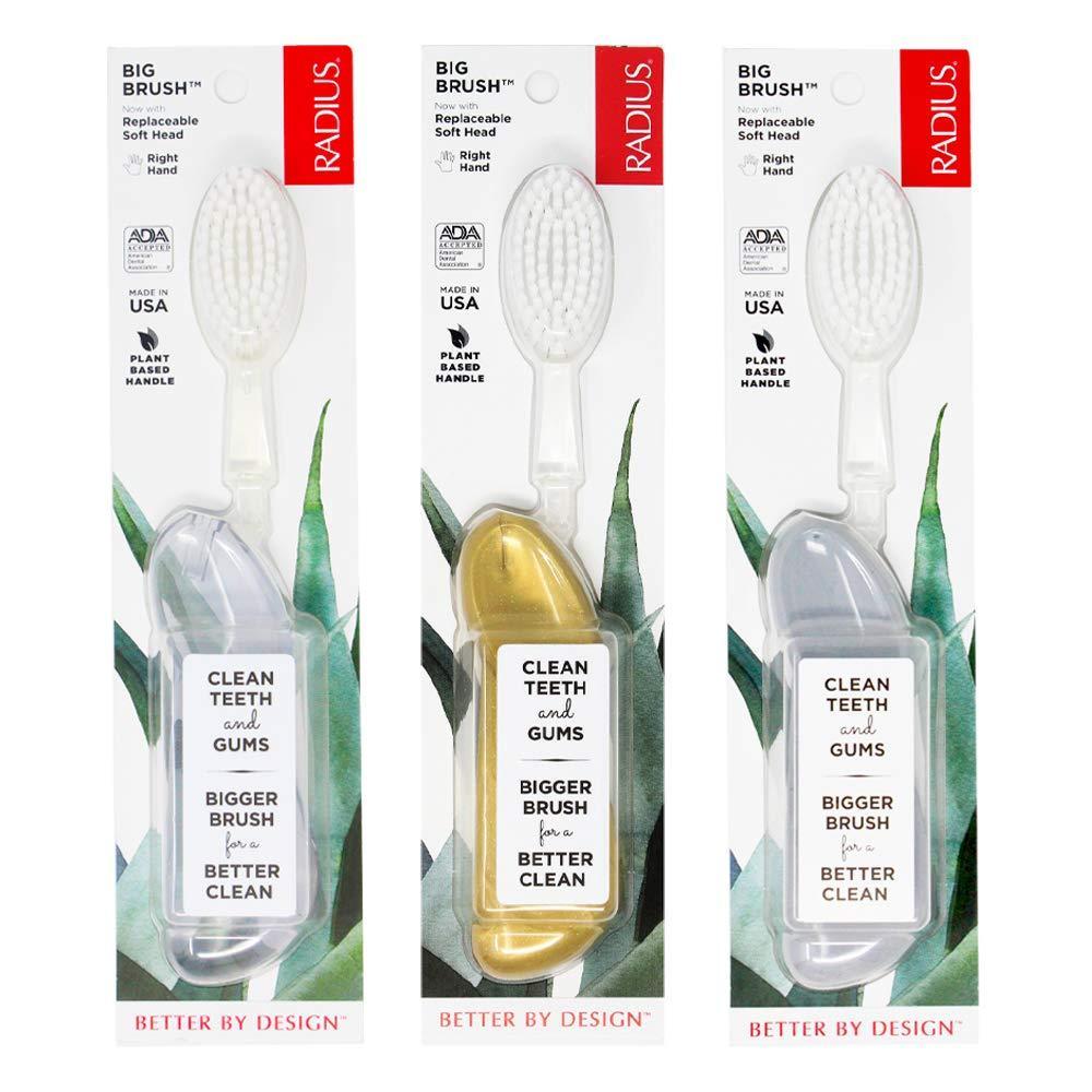 image:imageRADIUS Big Brush with Replaceable Head BPA Free amp ADA Accepted Toothbrush Designed to Improve Gum Health amp Reduce Gum Issues  Right Hand  Assorted  Pack of 6GoldMarbleIce