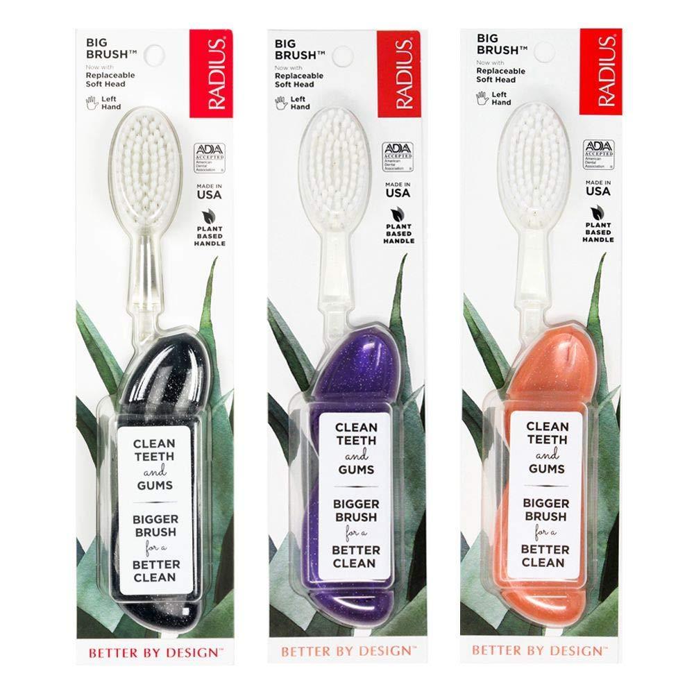 image:imageRADIUS Big Brush with Replaceable Head BPA Free amp ADA Accepted Toothbrush Designed to Improve Gum Health amp Reduce Gum Issues Right Hand Assorted Pack of 6PurpleSeashellMidnight Sky