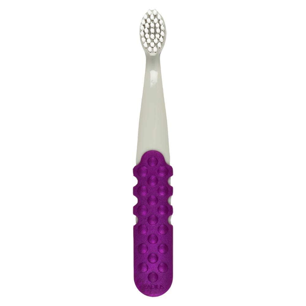 image:imageRADIUS Childrens Toothbrush Totz Plus Brush Extra Soft Bristles White amp CoralMint amp GreyGrey amp Purple BPA Free ADA Accepted for Delicate Teeth amp Gums for Children 3 Years amp Up Pack of 3Cool GreyAmethyst