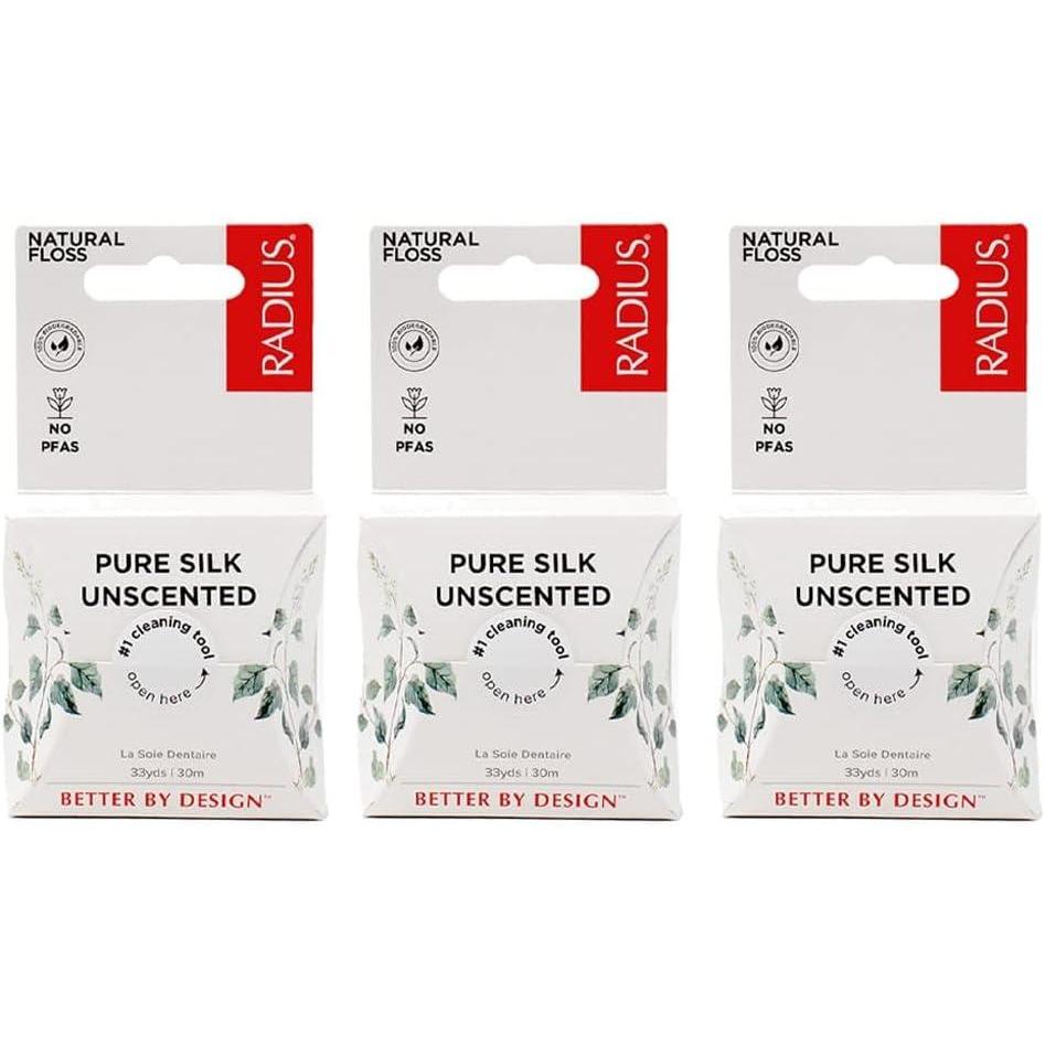 image:imageRADIUS Dental Floss Natural Floss Unscented Silk 33 Yards Compostable amp NonToxic Oral Care Designed to Help Fight Plaque Pack of 633 Yards Pack of 3