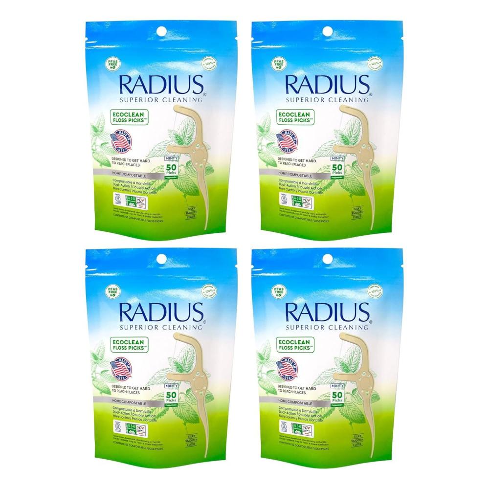 image:imageRADIUS Peppermint EcoClean Compostable Floss Picks Adult for Oral Care Boost Non Toxic Tooth amp Gum ProtectionPack of 4