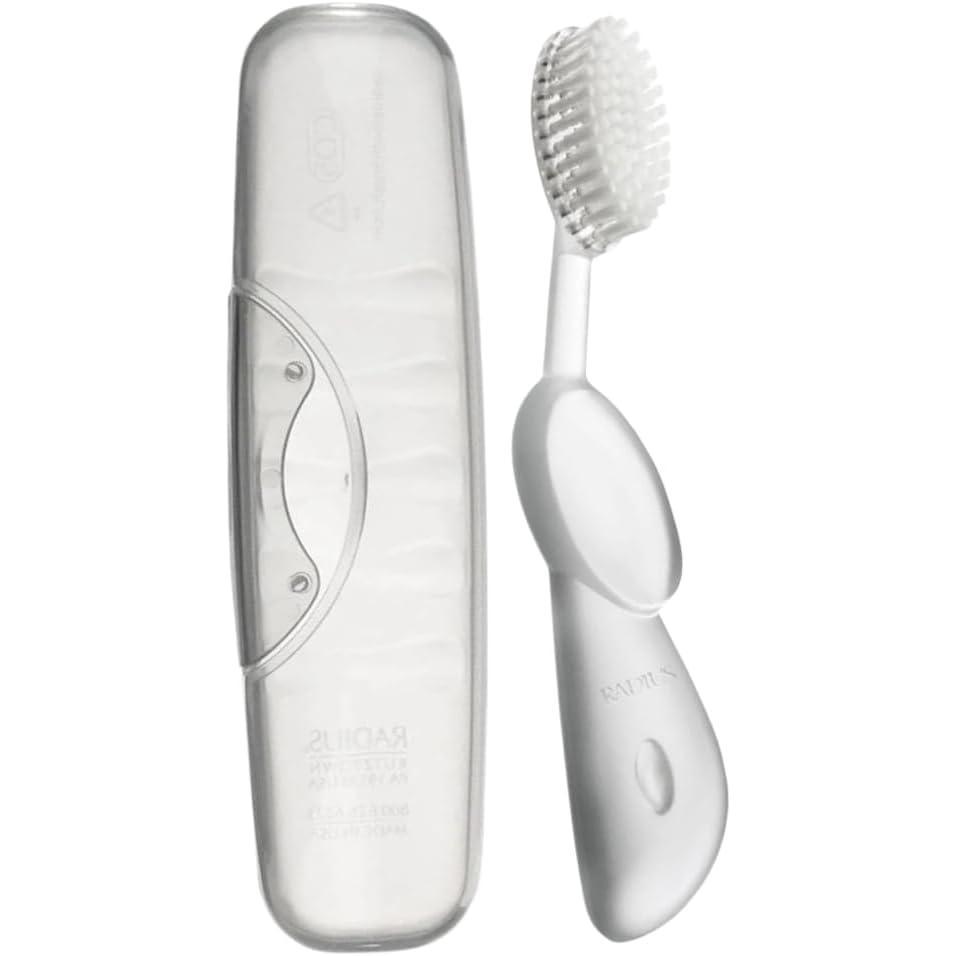 image:imageRADIUS Toothbrush Original Big Brush BPA Free ADA Accepted  Left Hand  White Brush with White CaseClear