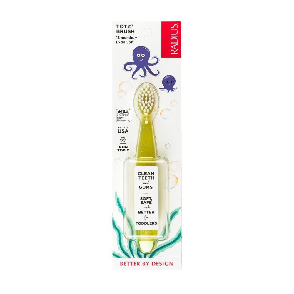 image:imageRADIUS Totz Toothbrush Extra Soft Brush BPA Free amp ADA Accepted Designed for Delicate Teeth amp Gums for Children 18 Months amp Up Blue Sparkle Pack of 1Yellow