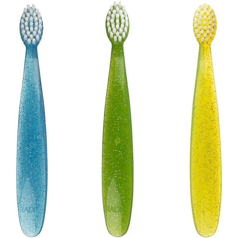 image:imageRADIUS Totz Toothbrush Extra Soft Brush BPA Free amp ADA Accepted Designed for Delicate Teeth amp Gums for Children 18 Months amp Up  Magenta Sparkle  Pack of 1BlueGreenYellow