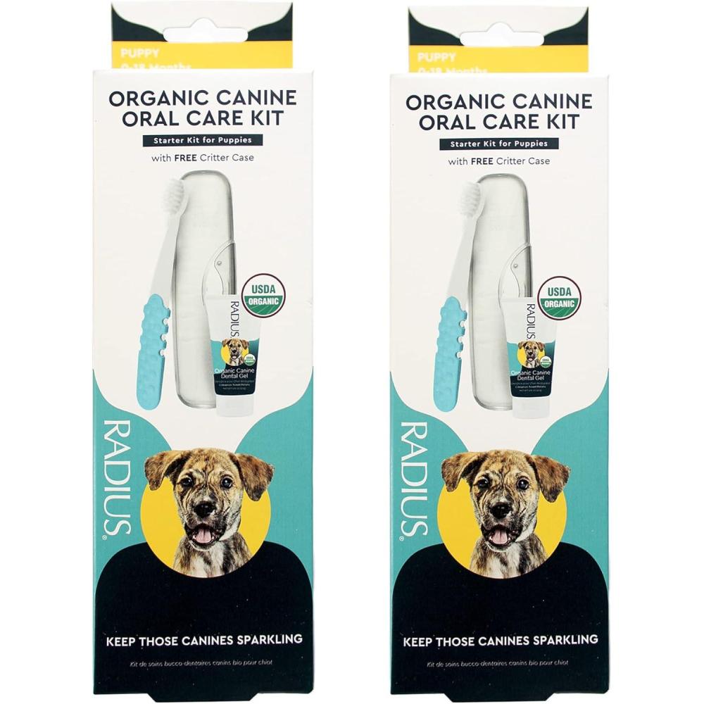 image:imageRADIUS USDA Organic Dental Solutions Puppy Kit 2 Units Kit Includes 1 Dog Toothbrush amp 1 08oz Toothpaste Ultra Soft Bristle amp Non Toxic Toothpaste for Dogs Designed to Clean Teeth Xylitol FreePuppy  Pack of 2