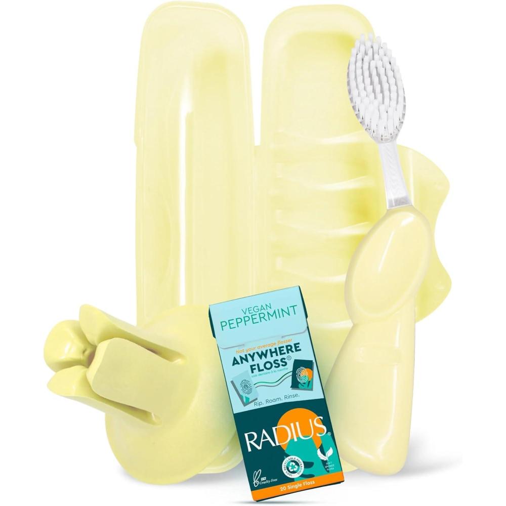 image:imageRADIUS Vacation Pastel Bundle Includes Left Handed Big Brush with Replaceable Head Toothbrush Travel Case DOC Toothbrush Holder Anywhere Travel Floss Packette Pink 4 Piece BundleLemon Meringue Yellow