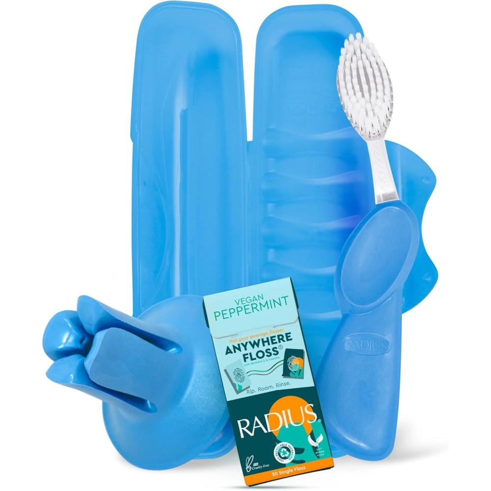 image:imageRADIUS Vacation Pastel Bundle Includes Left Handed Big Brush with Replaceable Head Toothbrush Travel Case DOC Toothbrush Holder Anywhere Travel Floss Packette Pink 4 Piece BundlePeriwinkle Blue
