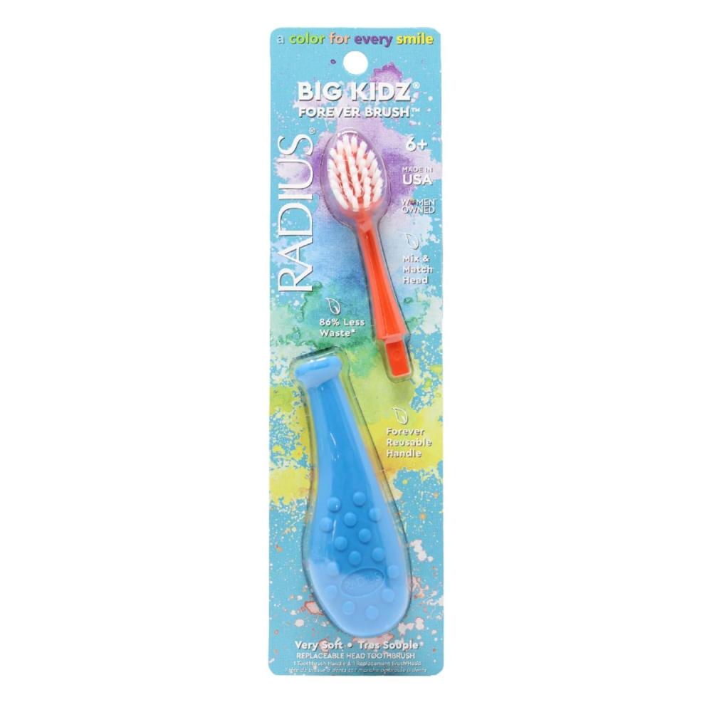 image:imageRadius Big Kidz Forever Brush with Replaceable Head Toothbrush for Children 6 Years and Up BPA Free ADA Accepted for Growing Teeth and Gums  Right and Left Handed Extra SoftBlue  Coral