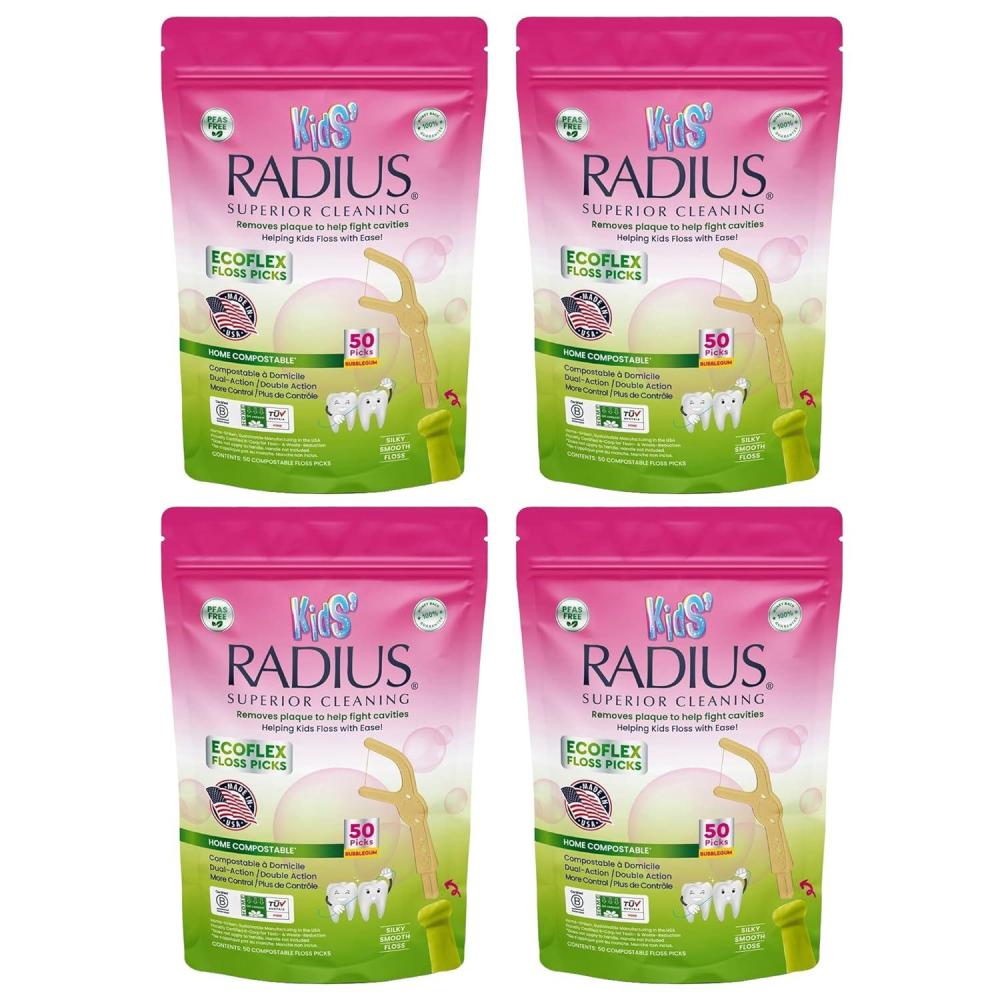 image:imageRadius Bubblegum EcoFlex Compostable Floss Picks Kids for Oral Care Boost Non Toxic Tooth amp Gum ProtectionPack of 4