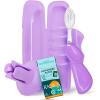 RADIUS Vacation Pastel Bundle, Includes Left Handed Big Brush with Replaceable Head, Toothbrush Travel Case, DOC Toothbrush Holder, Anywhere Travel Floss Packette, Pink, 4 Piece Bundle(Lavender Purple)