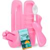 RADIUS Vacation Pastel Bundle, Includes Left Handed Big Brush with Replaceable Head, Toothbrush Travel Case, DOC Toothbrush Holder, Anywhere Travel Floss Packette, Pink, 4 Piece Bundle(Pastel Pink)