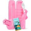 RADIUS Vacation Pastel Bundle, Includes Left Handed Big Brush with Replaceable Head, Toothbrush Travel Case, DOC Toothbrush Holder, Anywhere Travel Floss Packette, Pink, 4 Piece Bundle(Pastel Pink)