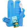 RADIUS Vacation Pastel Bundle, Includes Left Handed Big Brush with Replaceable Head, Toothbrush Travel Case, DOC Toothbrush Holder, Anywhere Travel Floss Packette, Pink, 4 Piece Bundle(Periwinkle Blue)