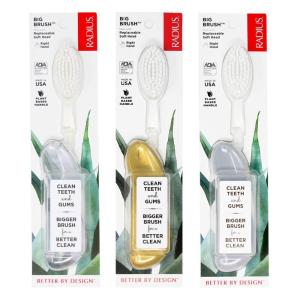 RADIUS Big Brush with Replaceable Head BPA Free & ADA Accepted Toothbrush Designed to Improve Gum Health & Reduce Gum Issues – Right Hand – Assorted – Pack of 6(Gold/Marble/Ice)