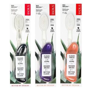 RADIUS Big Brush with Replaceable Head BPA Free & ADA Accepted Toothbrush Designed to Improve Gum Health & Reduce Gum Issues – Right Hand – Assorted – Pack of 6(Purple/Seashell/Midnight Sky)