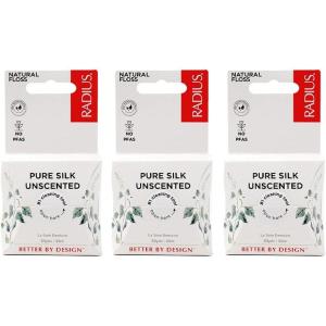 RADIUS Dental Floss, Natural Floss, Unscented Silk, 33 Yards, Compostable & Non-Toxic Oral Care Designed to Help Fight Plaque, Pack of 6(33 Yards (Pack of 3))