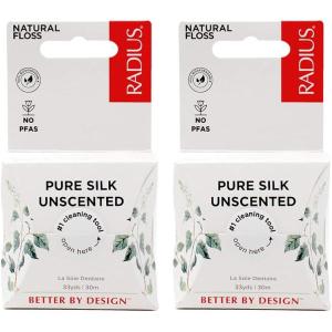 RADIUS Dental Floss, Natural Floss, Unscented Silk, 33 Yards, Compostable & Non-Toxic Oral Care Designed to Help Fight Plaque, Pack of 6(99 Foot (Pack of 2))