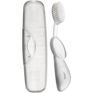 RADIUS Toothbrush Original Big Brush, BPA Free ADA Accepted – Left Hand – White Brush with White Case(Clear)