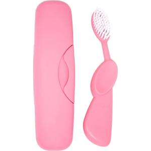 RADIUS Toothbrush Original Big Brush, BPA Free ADA Accepted – Left Hand – White Brush with White Case(Pink)