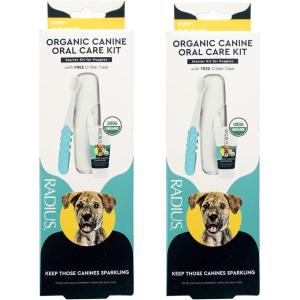 RADIUS USDA Organic Dental Solutions Puppy Kit 2 Units, Kit Includes 1 Dog Toothbrush & 1 0.8oz Toothpaste, Ultra Soft Bristle & Non Toxic Toothpaste for Dogs, Designed to Clean Teeth, Xylitol Free(Puppy – Pack of 2)