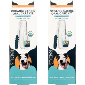 RADIUS USDA Organic Dental Solutions Puppy Kit 2 Units, Kit Includes 1 Dog Toothbrush & 1 0.8oz Toothpaste, Ultra Soft Bristle & Non Toxic Toothpaste for Dogs, Designed to Clean Teeth, Xylitol Free(Adult – Pack of 2)