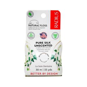 Radius Natural Unscented Silk Dental Floss 33 Yards Vegan & Non-Toxic Oral Care Boost & Designed to Help Fight Plaque Clear – Pack of 1