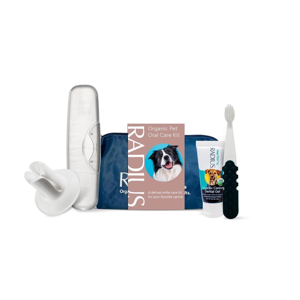 image:imageRADIUS Organic Pet Deluxe Oral Care Kit Canine Toothbrush With Organic Canine Toothpaste White Toothbrush Holder Clear Critter Case Blue Travel Bag 1 Count