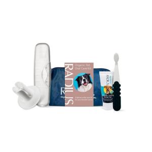RADIUS Organic Pet Deluxe Oral Care Kit Canine Toothbrush With Organic Canine Toothpaste White Toothbrush Holder Clear Critter Case Blue Travel Bag, 1 Count